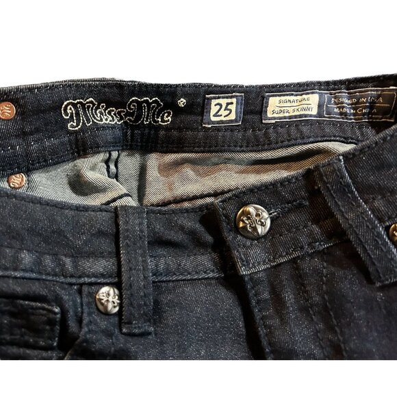 Miss Me Skinny Sequin Sparkle Jeans Dark Wash Low Rise - Picture 6 of 8